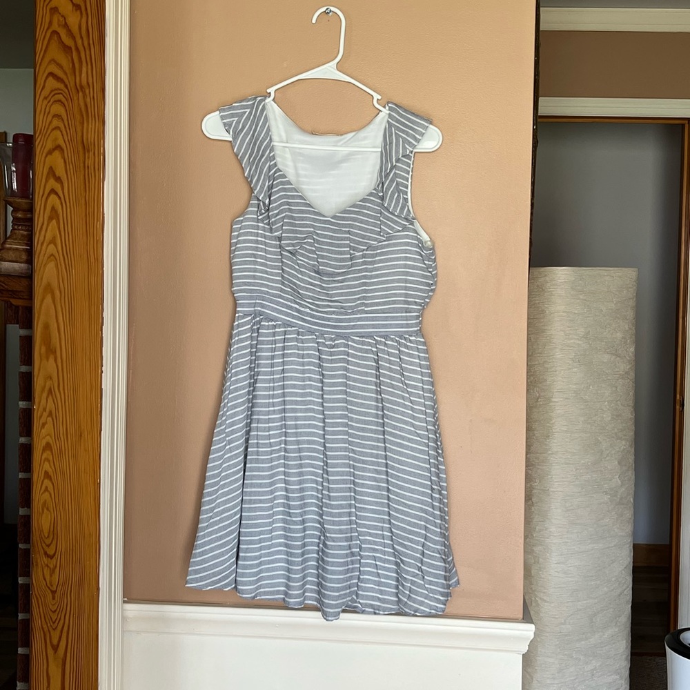 Altar’d state. Size small dress. Gray with white stripes. Cinched waist.